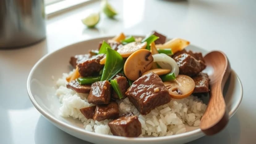 Biff med bambuskott som på restaurang